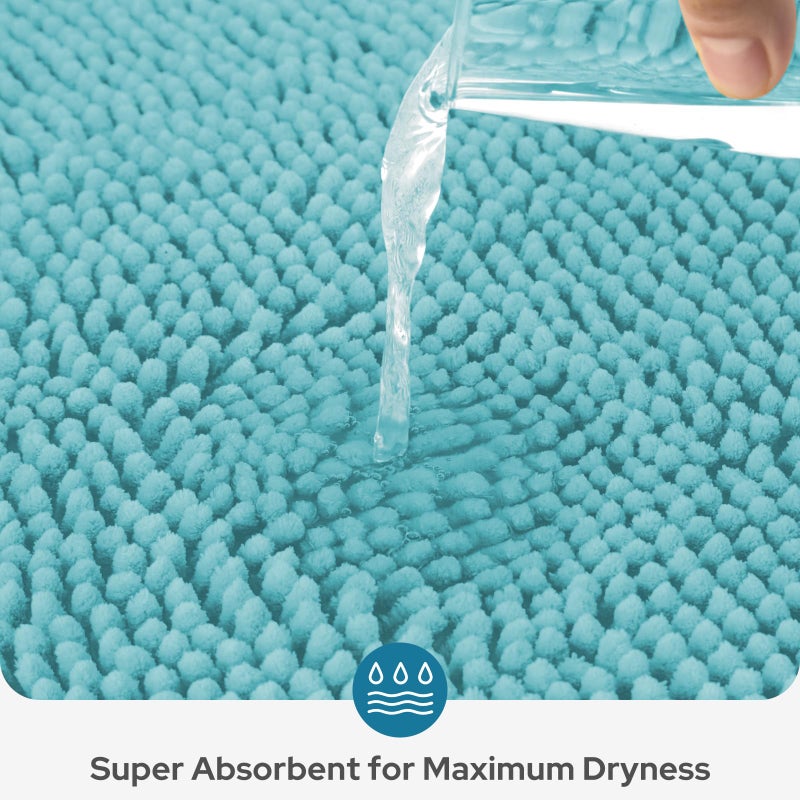 BYSURE Aqua Blue Bathroom Rugs Sets 3 Piece Non Slip Extra Absorbent Plush Chenille Soft Washable Bath Mats - Image 3